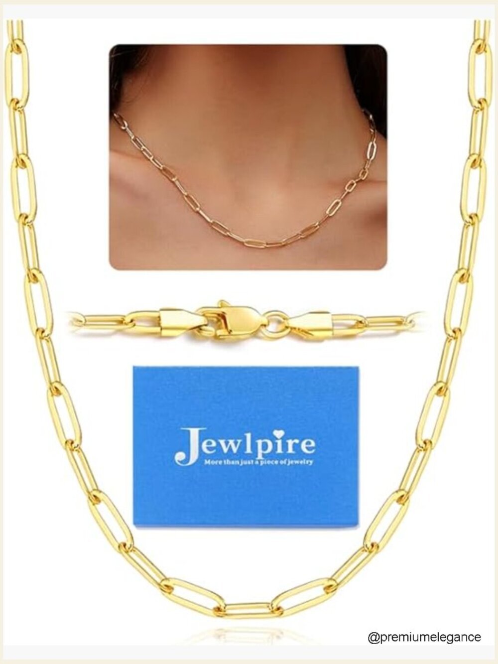 14K Gold Plated Paperclip Chain Necklace 3mm 4mm 5mm 16-26 Inch